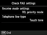 Pantalla Configuración fácil: Comprobar configuración FAX