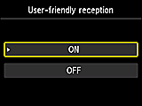 Pantalla de configuración recepción fácil de usar: Seleccionar ON