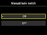 Pantalla de configuración de interruptor manual/auto: Seleccione ON
