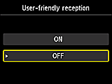 Pantalla de configuración recepción fácil de usar: Seleccionar OFF