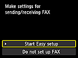 Easy setup screen: Make settings for sending/receiving FAX
