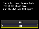 Easy setup screen: Check the connections at both ends of the phone cord.