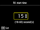 Scherm voor instelling van RX-starttijd