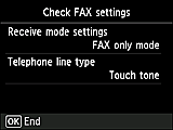 Skjermbildet Enkelt oppsett: Kontrollere Faksinnstillinger