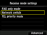Zostanie wyświetlony ekran: Wybierz ustawienie Network switch