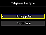 Obrazovka Typ telefónnej linky: Rotačná pulzná