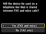 Easy setup screen: Select Yes (FAX and voice)