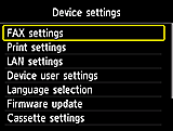 شاشة Device settings: تحديد FAX settings