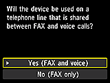 شاشة Easy setup: تحديد Yes&lrm; (FAX and voice)&lrm;