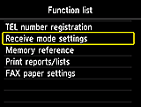 شاشة Function list: تحديد Receive mode settings