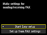 Obrazovka Snadné nastavení: Vytvořit nastavení odesílání a příjmu faxů