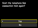 Obrazovka Snadné nastavení: Opětovné spuštění zkoušky připojení telefonní linky