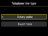 Obrazovka Typ telefonní linky: Rotační pulsní