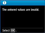 Advarselsskærm: De indtastede værdier er ugyldige.