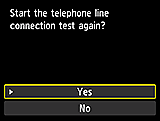 Skærmen Nem opsætning: Starte tilslutningstest af telefonlinjen igen?