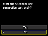 Skærmen Nem opsætning: Starte tilslutningstest af telefonlinjen igen?