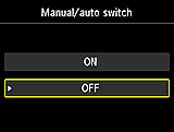 Bildschirm zur Einstellung von Wechsel manuell/automatisch: AUS auswählen