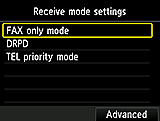 Bildschirm Empfangsmod.-Einstellungen: Erweitert auswählen