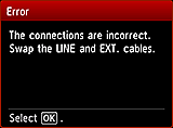 Bildschirm Einfache Einricht.: Die Verbindungen sind nicht korrekt. Tauschen Sie die LINE- und EXT.-Kabel.