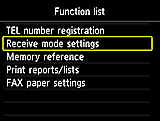 Function list screen: Select Receive mode settings