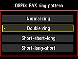 FAX ring pattern setting screen