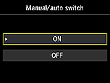 Pantalla de configuración de interruptor manual/auto: Seleccione ON