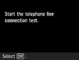 Tela da Configuração fácil: Iniciar o teste de conexão de linha telefônica