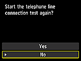 Tela da Configuração fácil: Iniciar o teste de conexão de linha telefônica novamente?