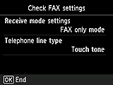 Экран «Простая настройка»: Проверка настроек факса