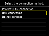 Экран выбора метода подключения: выберите "Подключение через USB"