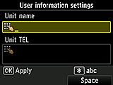 User information settings screen