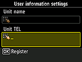 User information settings screen