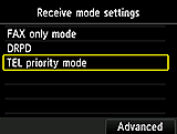 Receive mode settings screen: Select Advanced