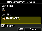 User information settings confirmation screen