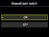 Manual/auto switch setting screen: Select ON