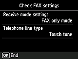 Easy setup screen: Check FAX settings