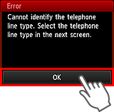 Error screen: Cannot identify the telephone line type.