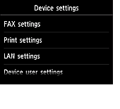 Device settings screen: Select Device user settings