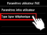 Écran Paramètres fax : Sélection du type de ligne téléphonique