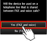 Ecranul Configurare simplă: Selectaţi Da (FAX şi voce)