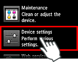 Setup screen: Select Device settings
