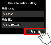 User information settings confirmation screen
