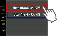 Kullanıcı dostu RX ayarı ekranı: KAPALI'yı seçin