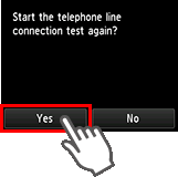 Skærmen Nem opsætning: Starte tilslutningstest af telefonlinjen igen?