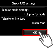 Easy setup screen: Check FAX settings