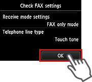 Easy setup screen: Check FAX settings