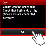 Easy setup screen: Cannot confirm connection. Check that both ends of the phone cord are connected correctly.