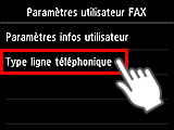 Écran Paramètres utilisateur FAX : Sélection du type de ligne téléphonique