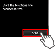 Tela da Configuração fácil: Iniciar o teste de conexão de linha telefônica
