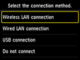 Экран выбора метода подключения: выберите "Подключение по беспров. сети"